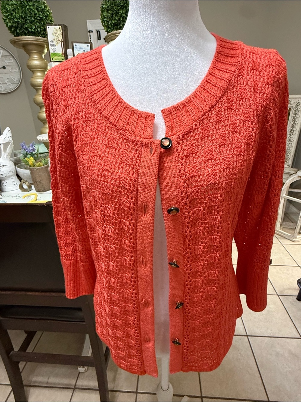 San Remo Women’s Coral Knit Button-Up Cardigan Sweater Size:XS - Picture 2 of 7